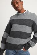 NA-KD Strikket genser med striper og rund hals - Grey,Stripe