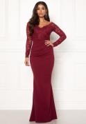 Goddiva Lace Trim Maxi Dress Wine XXL (UK18)