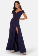 Goddiva Bardot Pleat Maxi Split Dress Navy XL (UK16)