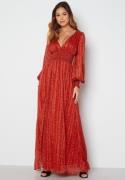 Goddiva Ditsy Long Sleeve Shirred Maxi Dress Red XL (UK16)