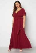 Goddiva Curve Flutter Sleeve Chiffon Maxi Curve Dress Berry 52 (UK24)