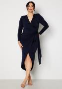 John Zack Curve Long Sleeve Wrap Maxi Dress Navy 50 (UK22)