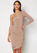 Goddiva One Shoulder Glitter Mini Dress Nude XL (UK16)