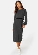 BUBBLEROOM Round Neck Rib Knitted Midi Dress Dark grey melange 3XL