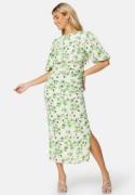 Bubbleroom Occasion Puff Sleeve Bow Midi Dress Green/Floral 40