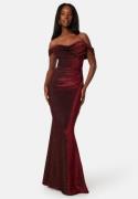 Goddiva Glitter Off Shoulder Maxi Dress Red S (UK10)