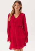 BUBBLEROOM V-neck Frill L/S Chiffon Dress Red 38