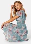 Goddiva Floral Flutter Tiered Midi Dress Air Force Blue M (UK12)