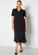 John Zack Curve Short Sleeve Wrap Frill Curve Dress Black 48 (UK20)