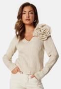 VILA Viflowery Short L/S V-Neck Top Cement 40