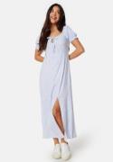 BUBBLEROOM Front Tie Long Viscose Dress Light blue/Patterned M