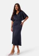 Bubbleroom Occasion Wrap Satin Midi Dress Dark blue 46