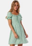 BUBBLEROOM Front Tie Short Dress Green/Patterned M