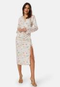 Bubbleroom Occasion Drawstring L/S Midi Dress White/Floral 44