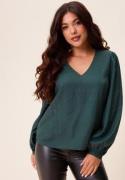 Happy Holly V-neck Puff Sleeve Viscose Blouse Dusty green/Patterned 52...