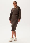 BUBBLEROOM Round Neck Rib Knitted Midi Dress  Brown L