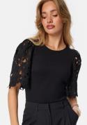 BUBBLEROOM Contrast Lace Sleeve Top Black S