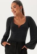 BUBBLEROOM Sparkling Puff Sleeve Top Black/Silver S