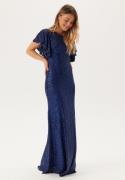 Goddiva Flutter Sleeve Sequin Maxi Dress Navy S (UK10)