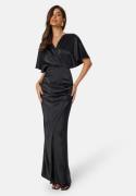 Bubbleroom Occasion Wrap Satin Gown Black 38