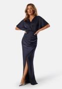 Bubbleroom Occasion Wrap Satin Gown Navy 38