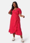 Happy Holly Evie Puff Sleeve Midi Wrap Dress Red/Dotted 36/38