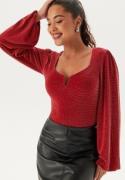 BUBBLEROOM Sparkling Puff Sleeve Top Red/Silver S