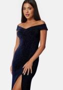 Bubbleroom Occasion Sparkling Twist Off Shoulder Gown Dark blue S