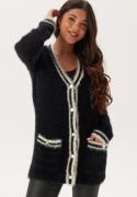 Happy Holly Contrast Fluffy Knitted Cardigan Black 40/42