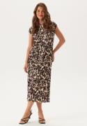 BUBBLEROOM Pleated Cap Sleeve Dress Patterned L