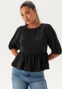 BUBBLEROOM Round Neck Puff Sleeve Blouse  Black XL