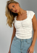 BUBBLEROOM Short Sleeve Pointelle Top White XL