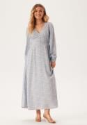 BUBBLEROOM Viscose V-neck Maxi Dress Light blue/Patterned 40