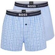 BOSS 2P Woven Boxer Shorts With Fly Blå bomull Medium Herre