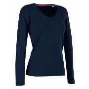 Stedman Claire V-neck Long Sleeve Marine ringspunnet bomull Small Dame