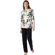 Schiesser Contemporary Nightwear Pyjama Interlock Svart/Hvit 42 Dame