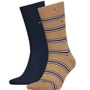 Tommy Hilfiger Strømper 2P Men Tommy Stripe OC Sock Blå/Brun Str 43/46...