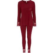 Damella Viscose Plain Pyjamas Set Vinrød  viskose XX-Large Dame