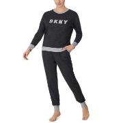 DKNY New Signature Long Sleeve Top and Jogger PJ Mørkgrå  Small Dame