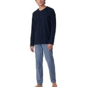 Schiesser Long Fine Interlock Collar Pyjamas Marine/Blå bomull 50 Herr...