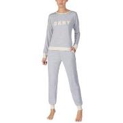 DKNY New Signature Long Sleeve Top and Jogger PJ Grå Small Dame