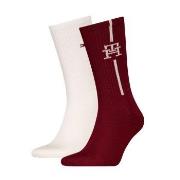Tommy Hilfiger Strømper 2P Monogram Sock Hvit/Rød Str 43/46 Herre