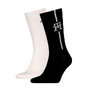 Tommy Hilfiger Strømper 2P Monogram Sock Svart/Hvit Str 43/46 Herre