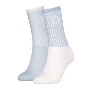Calvin Klein Strømper 2P Glossy Rib Crew Socks Hvit/Blå Str 35/38 Dame