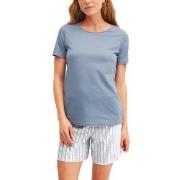 Calida Striped Dreams Short Pyjama Blå bomull Small Dame