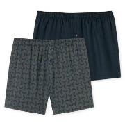 Schiesser 2P Leg Flattering Boxer Shorts Blå/Grå bomull Medium Herre