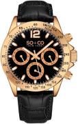 So & Co New York Monticello Herreklokke 5001L.1 Sort/Lær Ø42 mm