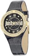 Just Cavalli Dameklokke R7251201501 Sort/Lær Ø34 mm