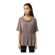 Gray Polyester Tops T-Shirt