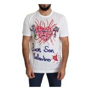 Hvit Valentine Hearts Print Herre T-skjorte